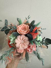 Bloemenboeket van sojawas - mint groen & zalmroze