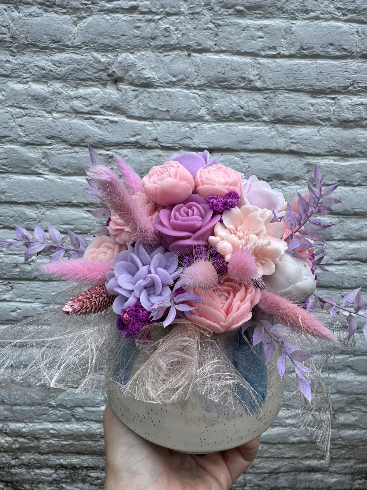 Bloemenboeket van sojawas - pastel paars & roze