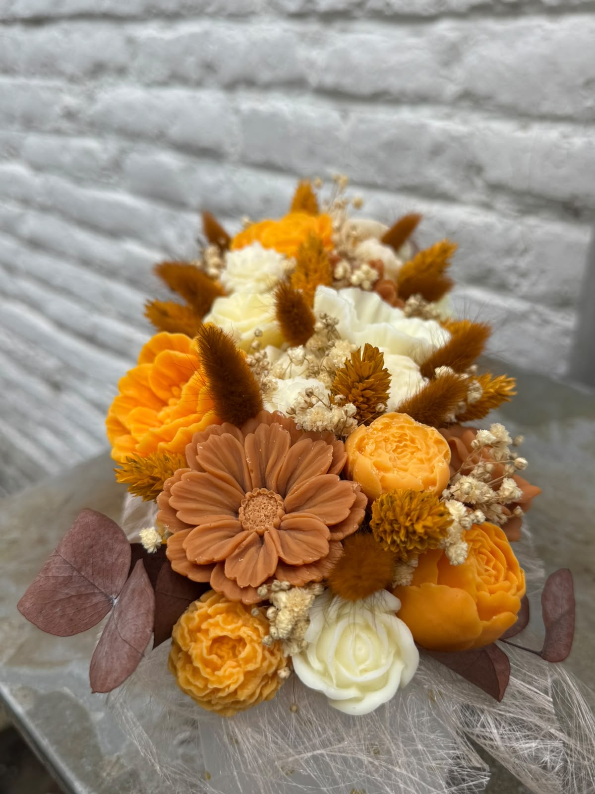 Bloemenboeket van sojawas - oranje, langwerpig