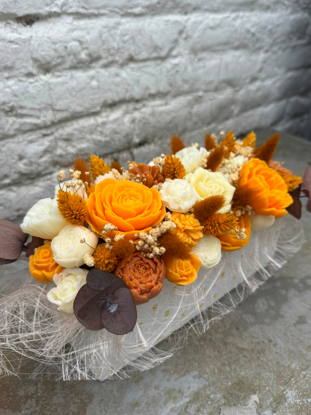 Bloemenboeket van sojawas - oranje, langwerpig