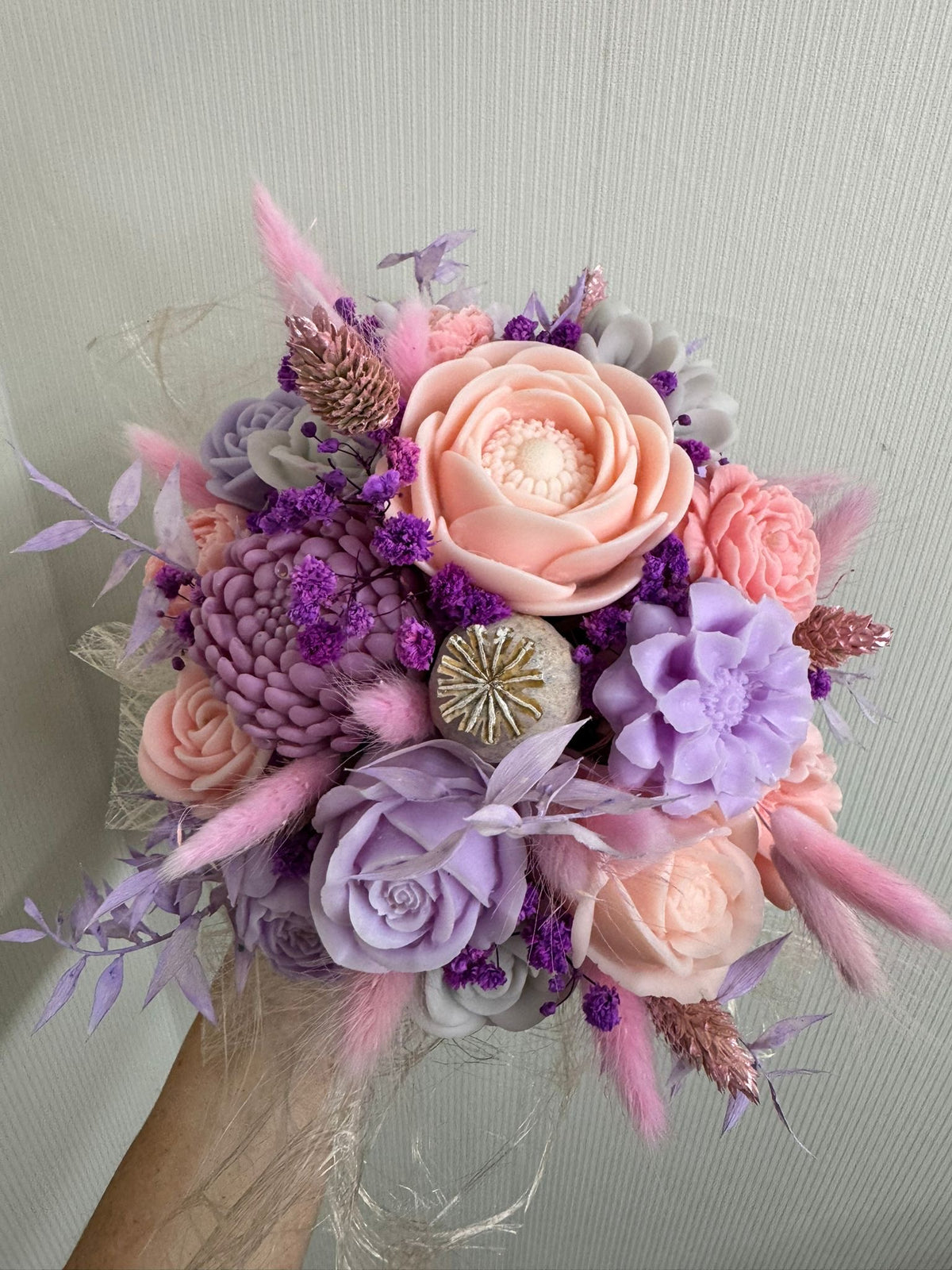 Bloemenboeket van sojawas - pastel paars & roze