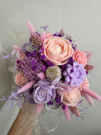 Bloemenboeket van sojawas - pastel paars & roze