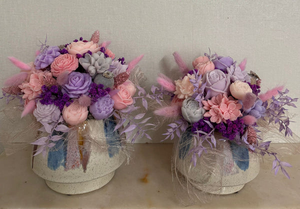 Bouquet de fleurs de cire de soja - violet et rose pastel