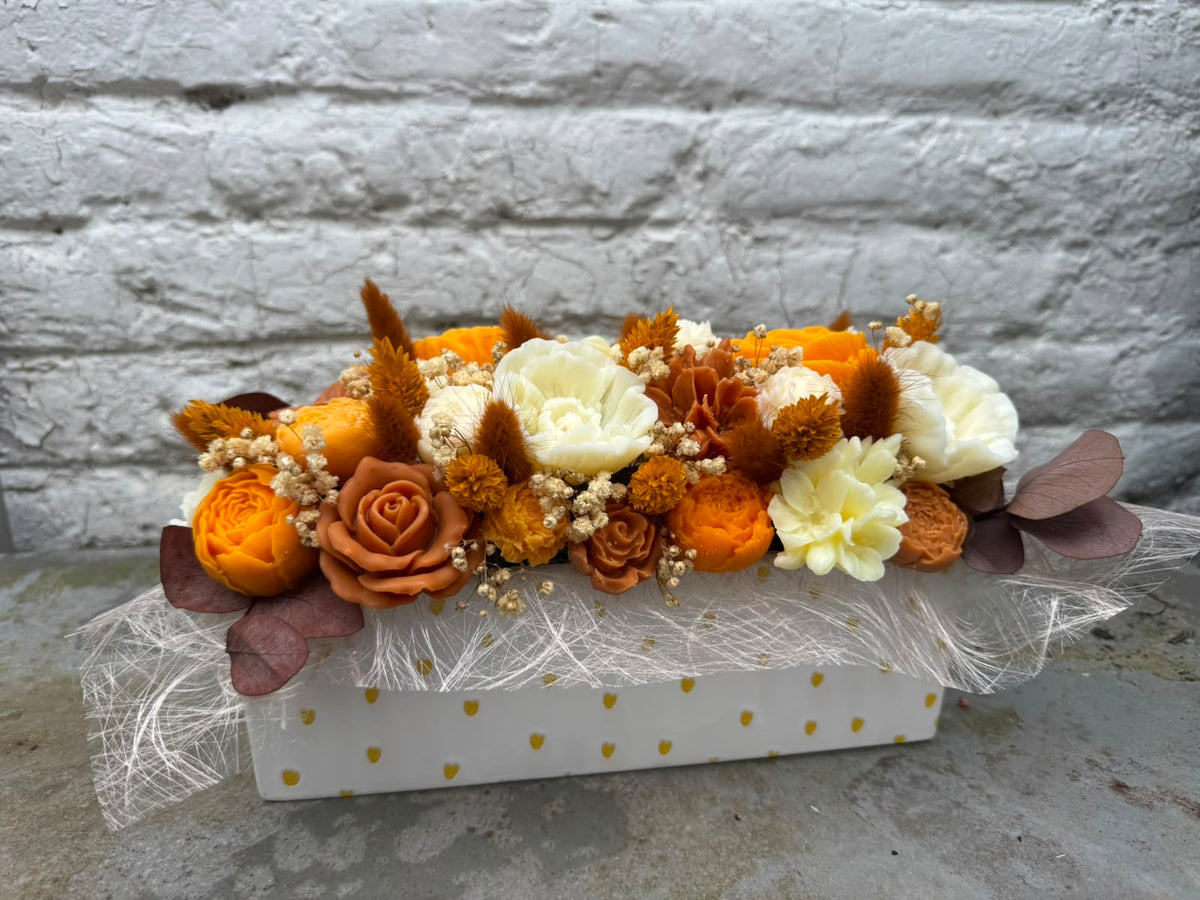 Bloemenboeket van sojawas - oranje, langwerpig