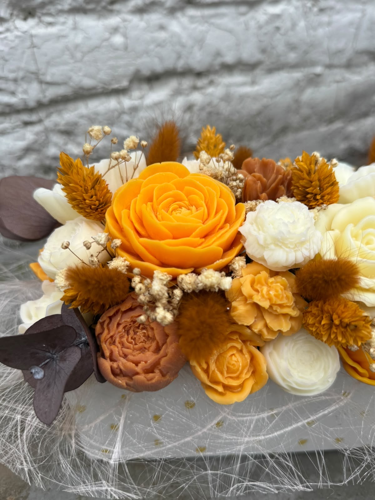 Bloemenboeket van sojawas - oranje, langwerpig