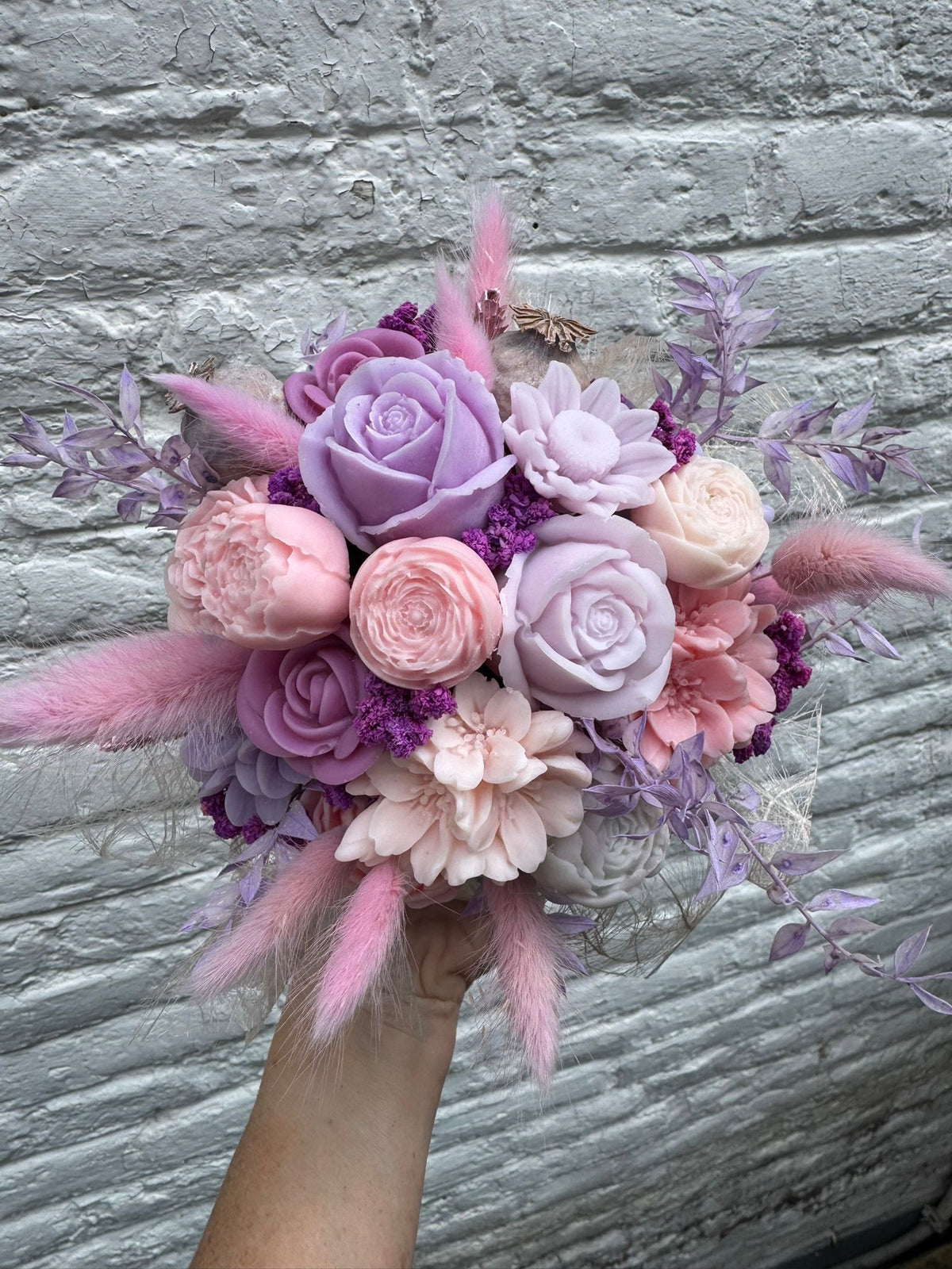 Bloemenboeket van sojawas - pastel paars & roze