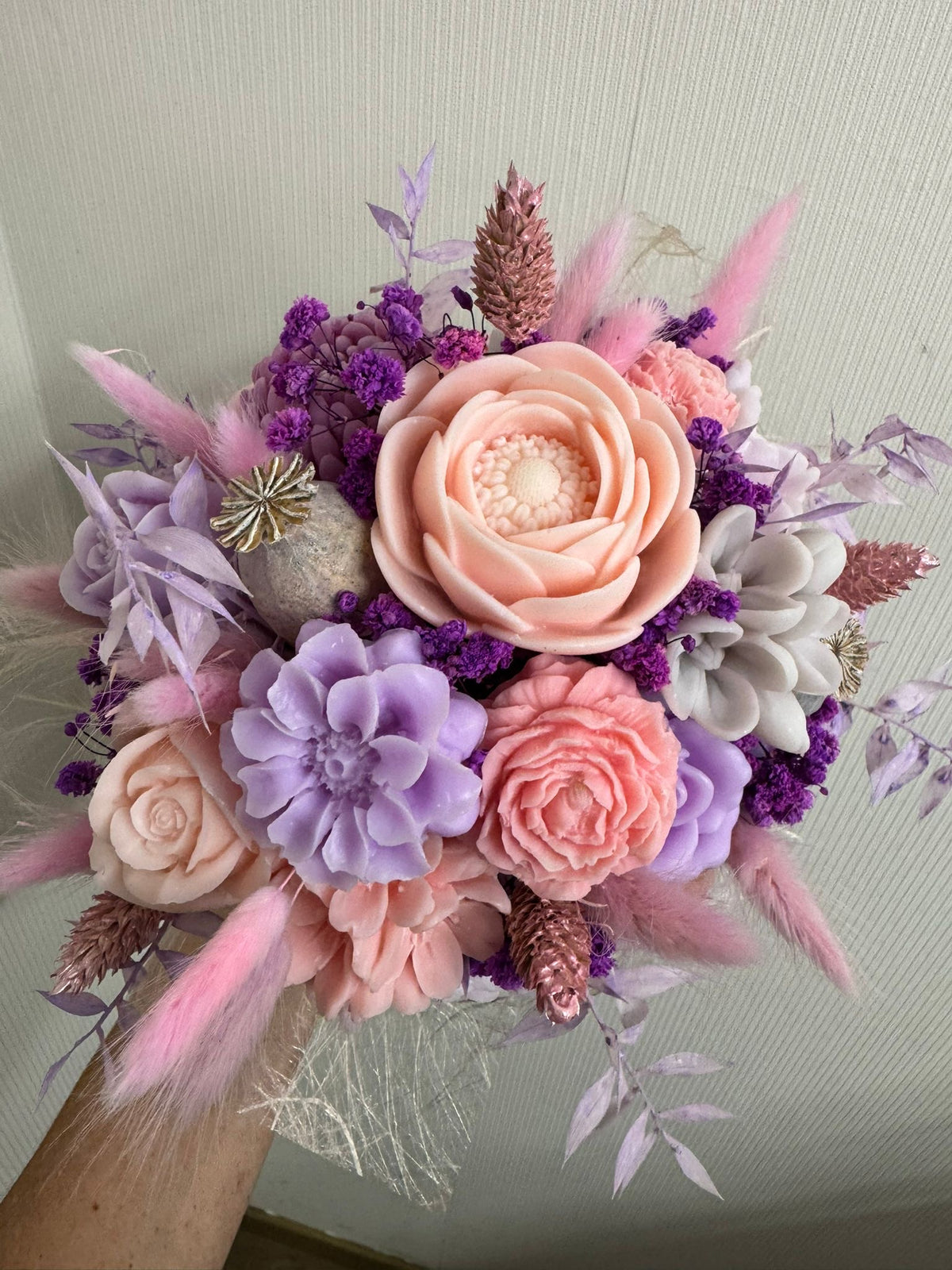 Bloemenboeket van sojawas - pastel paars & roze