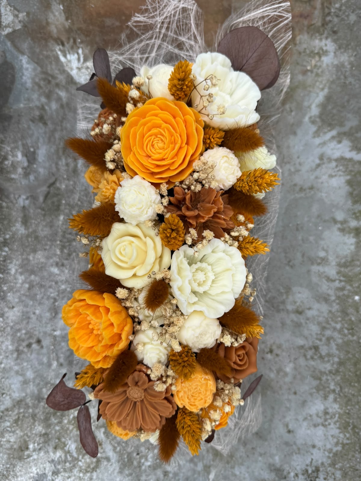 Bloemenboeket van sojawas - oranje, langwerpig