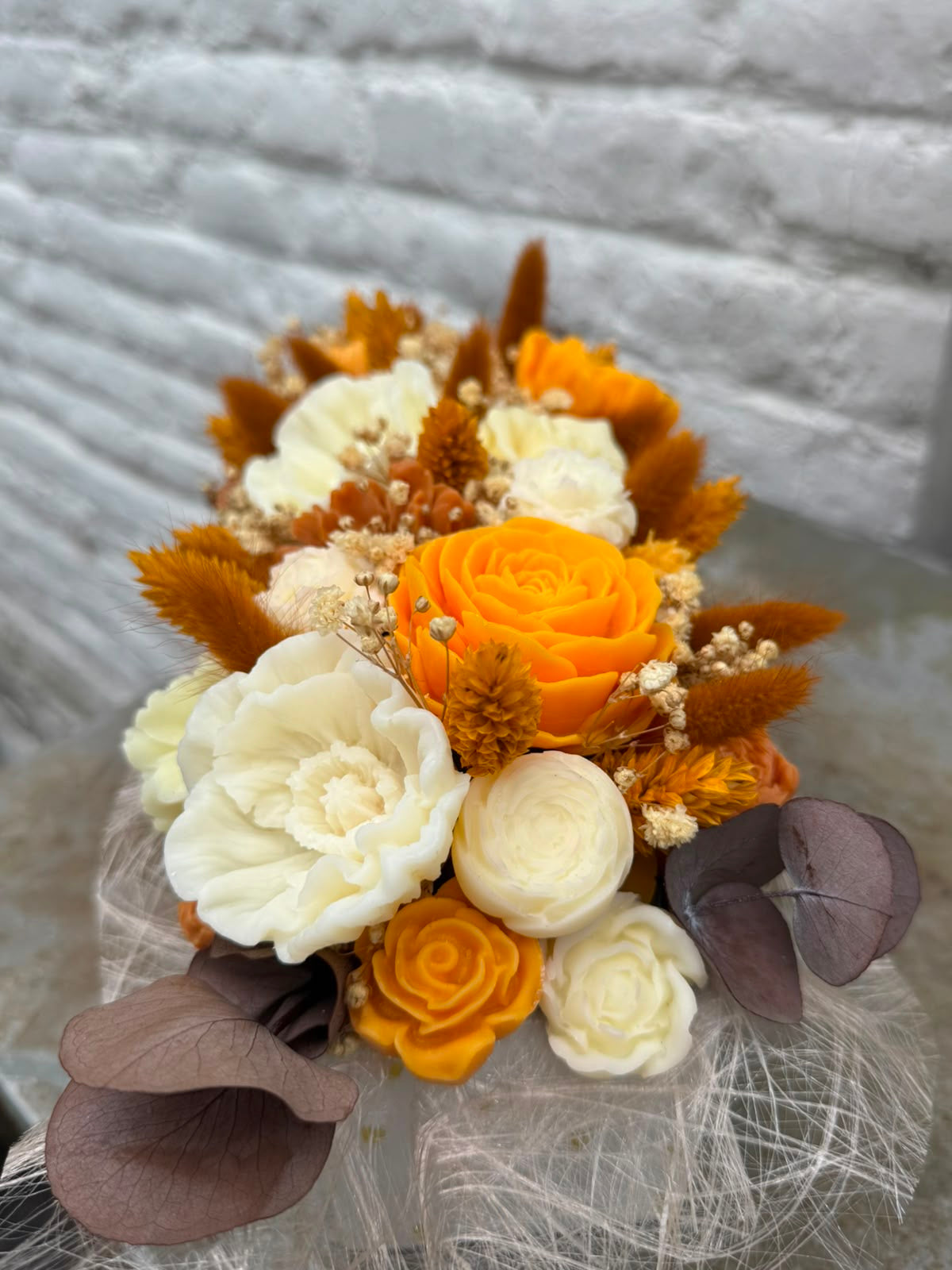 Bloemenboeket van sojawas - oranje, langwerpig