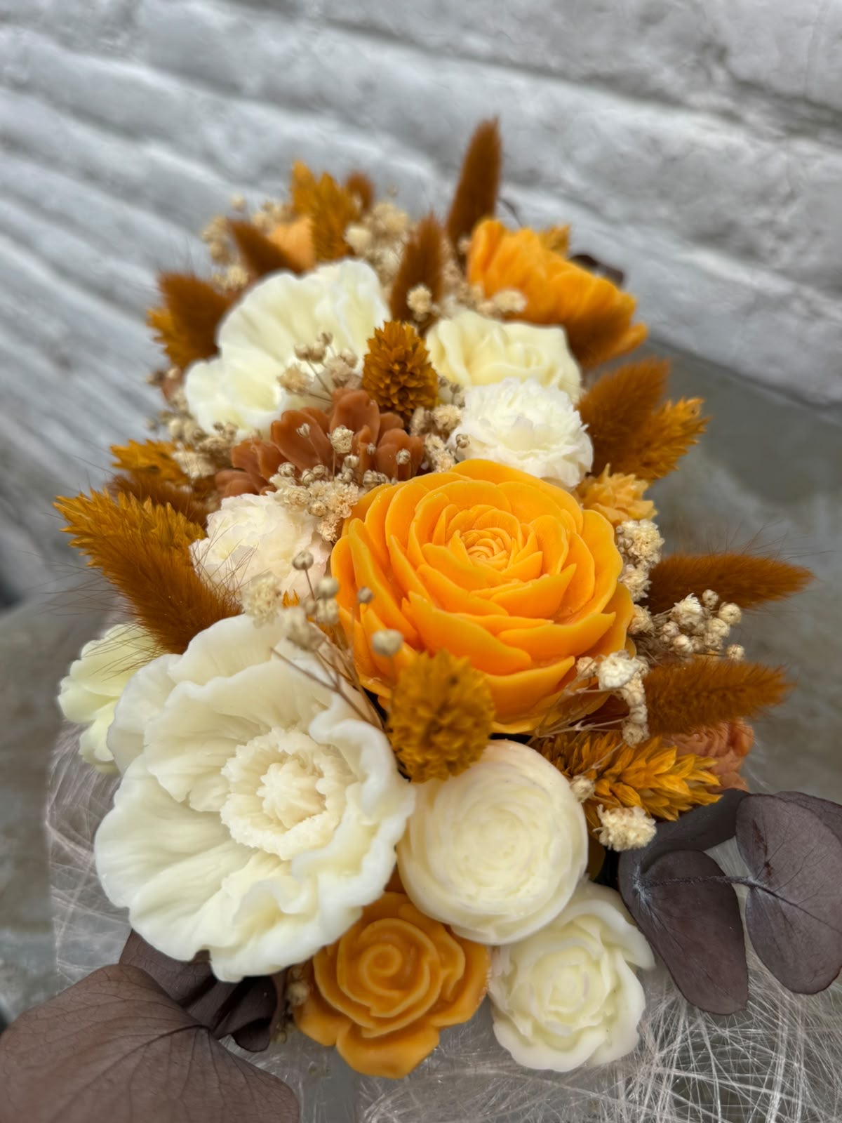 Bloemenboeket van sojawas - oranje, langwerpig