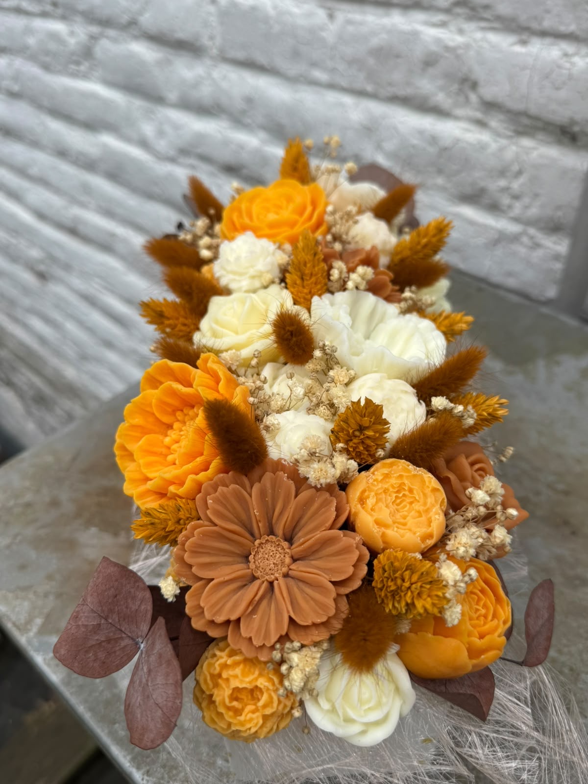 Bloemenboeket van sojawas - oranje, langwerpig
