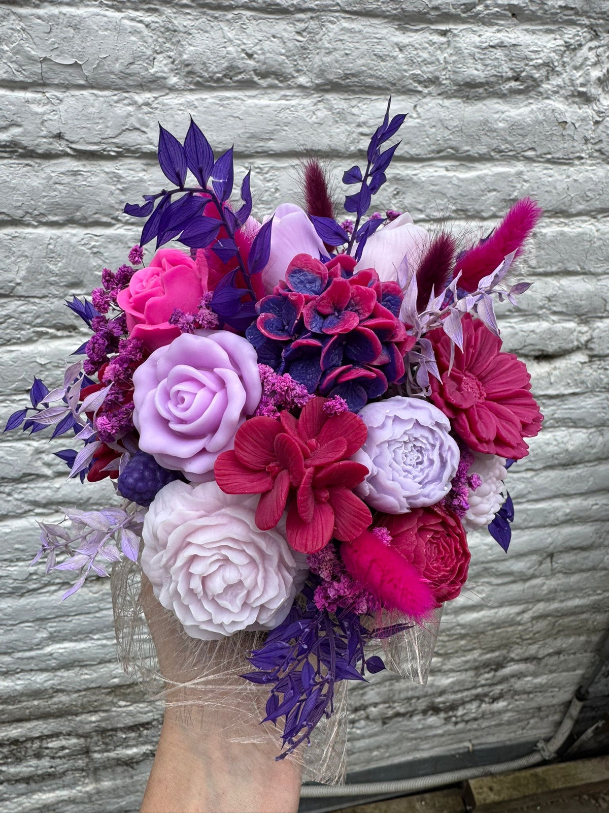 Bouquet de fleurs en cire de soja - fuchsia, lilas, violet