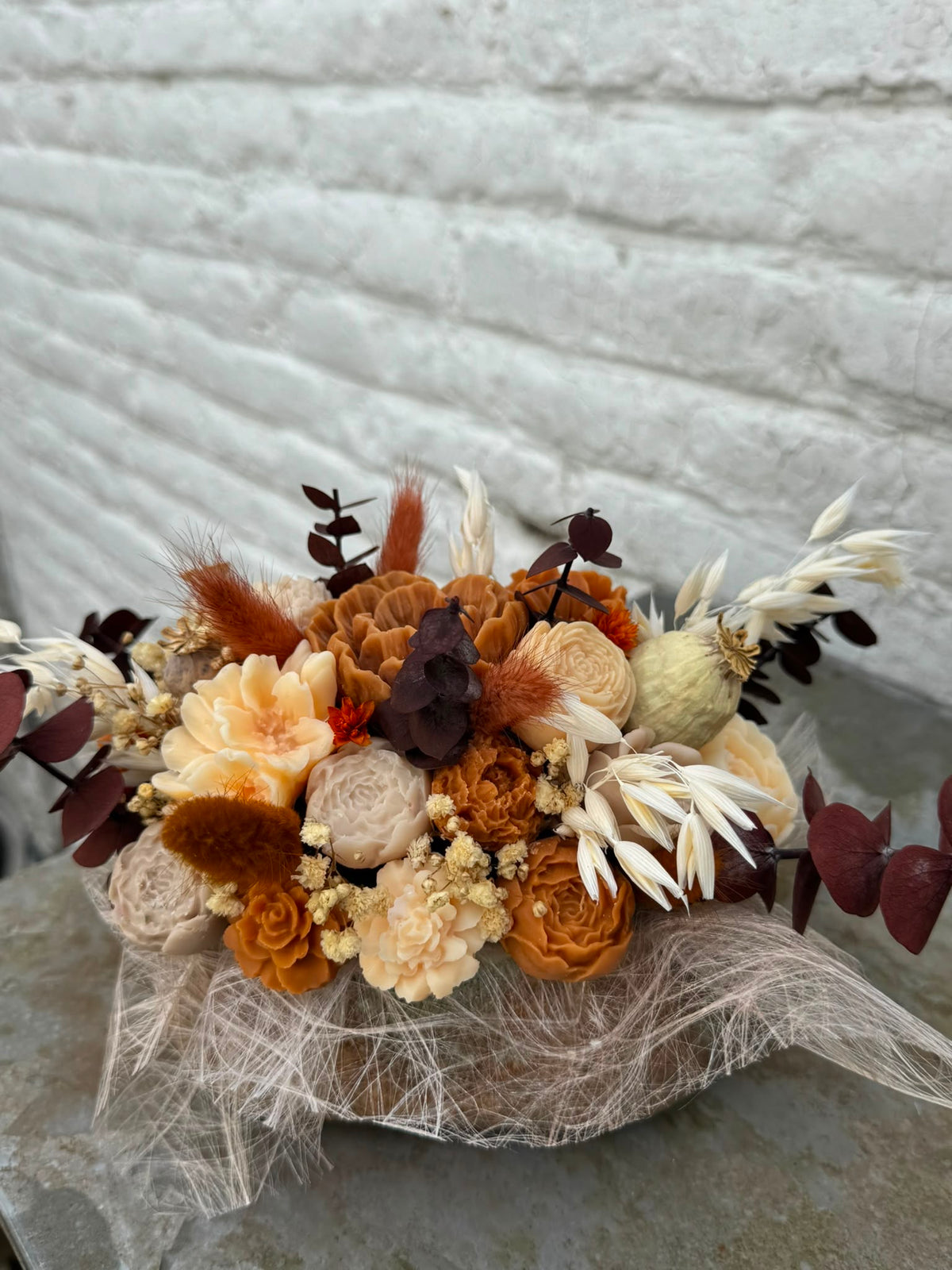 Bloemenboeket van sojawas - bruine/beige tinten