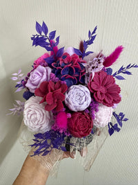 Bouquet de fleurs en cire de soja - fuchsia, lilas, violet