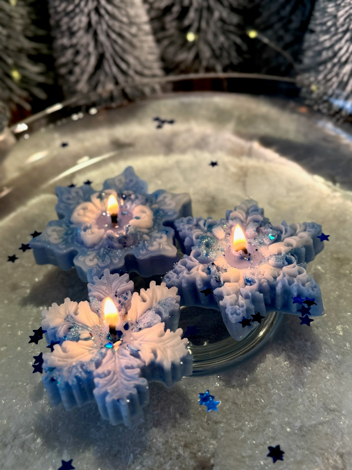 Dancing Snowflakes - set van 3 sneeuwvlok (drijf)kaarsen