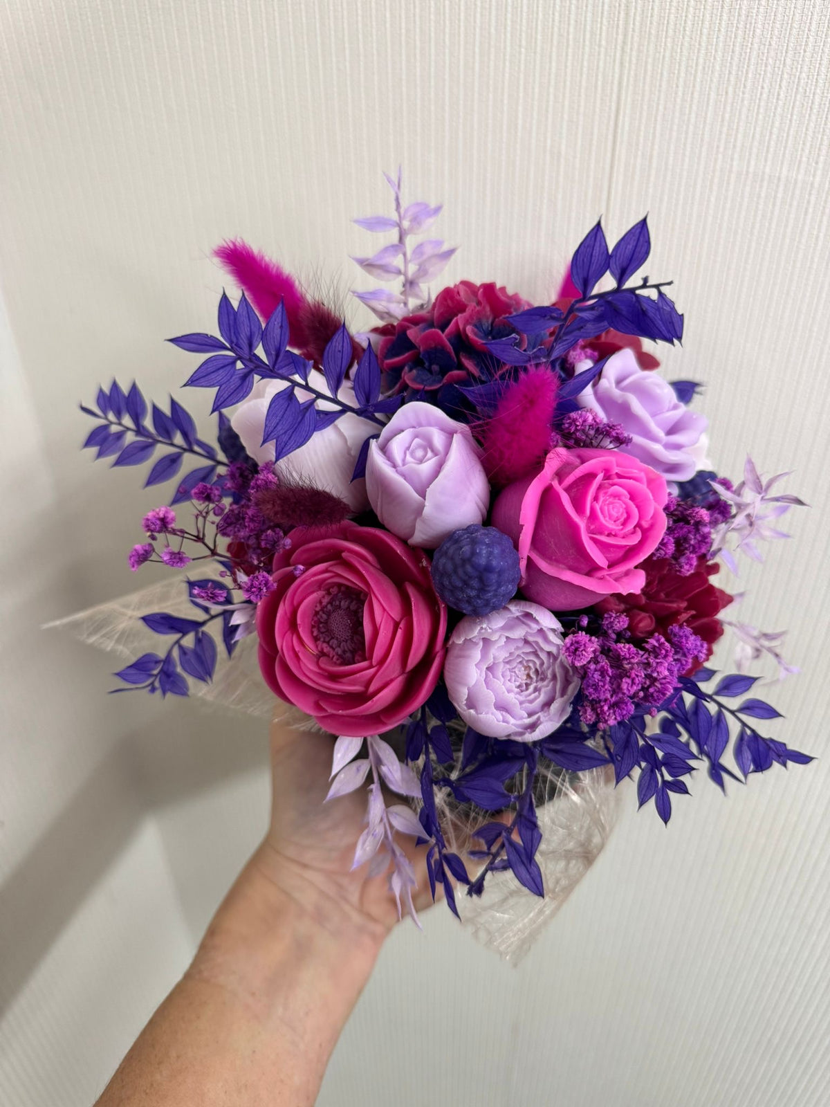 Bouquet de fleurs en cire de soja - fuchsia, lilas, violet