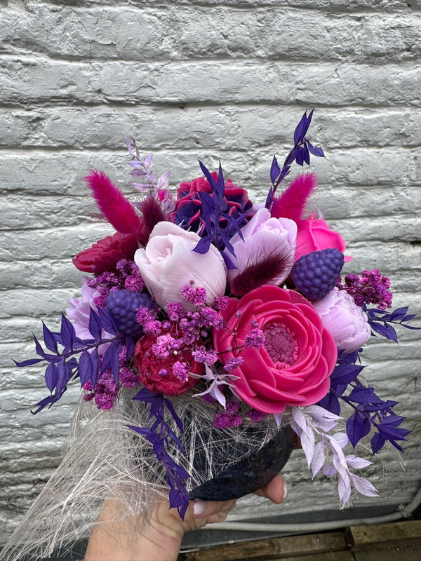Bouquet de fleurs en cire de soja - fuchsia, lilas, violet