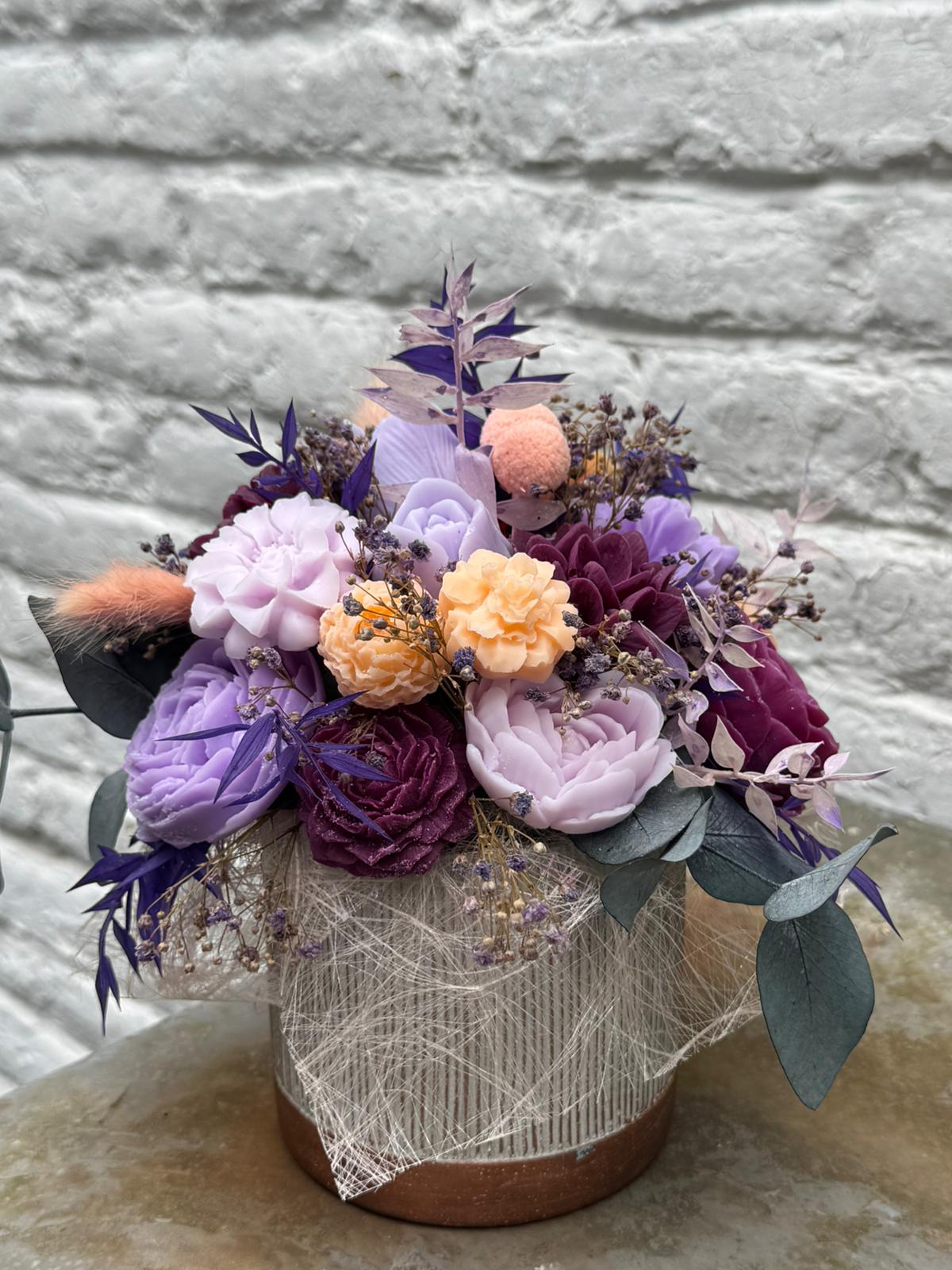 Bloemenboeket van sojawas - paars, lila & pastel