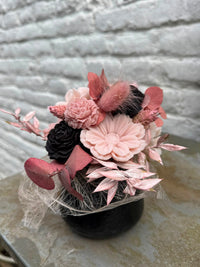 Bloemenboeket van sojawas - zwart & roos, small