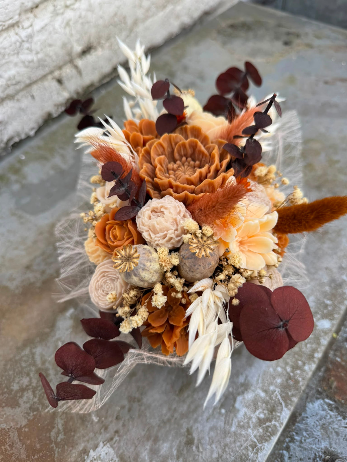 Bloemenboeket van sojawas - bruine/beige tinten